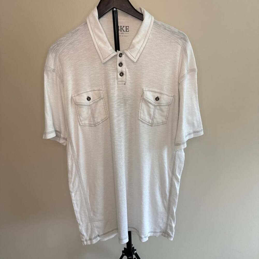 BKE Men's White Short Sleeve Polo Shirt with Double Front Pockets XXL